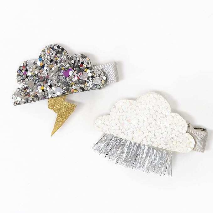 Meri Meri Sparkly Weather Hair Clips - Set of 4 - Silver, Rainbow, Pink - Crocodile Clips - Modern, Contemporary - Glitter & Leatherette - Adults & Kids 4+