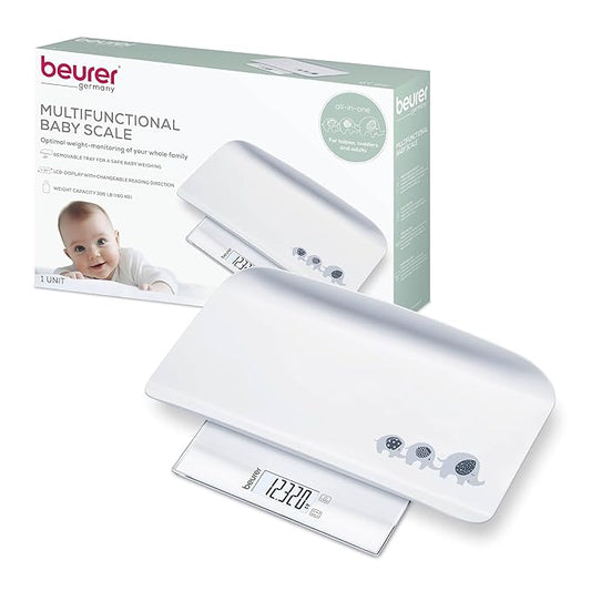 Beurer BY82 Multifunctional Baby Scale for Infants, Pets, Kids, & Adults up to 396lbs, Measures in 4 Units with Backlit Digital Display & Hold Function for Accuracy, Animal Scale for Cats and Dogs
