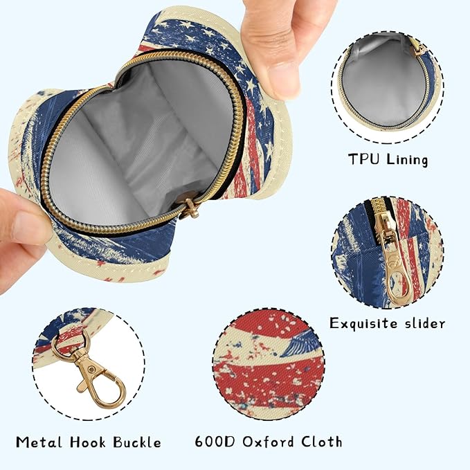 Pacifier Holder with Clip Pacifier Case for Diaper Bag Round Baby Pacifier Pouch Box Bag Portable July 4th Flags Mountains Blue