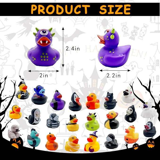 24 PCS Halloween Rubber Ducks,Baby Bath Toys Assorted Duckies,Halloween Party Favor for Kids,Halloween Style Design Ducks Toys for Halloween Decor,Baby Showers,Birthday Gifts(Halloween)