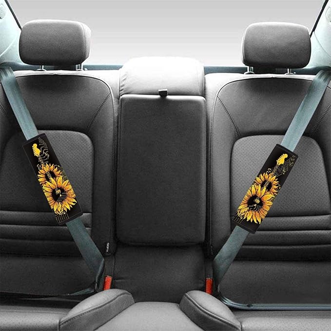 UNICEU Sunflower Guitar Neoprene Car Seat Strap Pads, Universal Car Seat Belt Pads Shoulder Strap Cover Harness Pad, Protect Your Neck and Shoulder