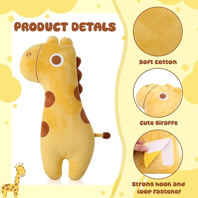 Lenwen 2 Pcs Seat Belt Pillow for Kids Cover for Boys Girls Seatbelt Cushion Pillow for Toddler Car Strap Covers for Travel Sleep Neck Head Support Pad (Yellow,Giraffe)