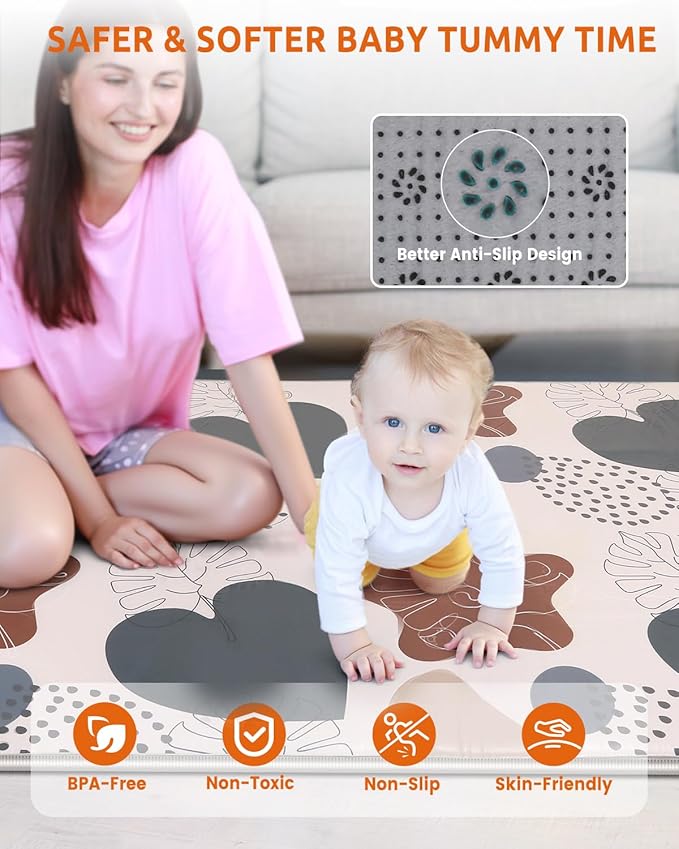 74x50 Playpen Mat Foam Thick, 1 inch Thicker & Waterproof Baby Playpen Mat for Floor Playing, One-Piece Crawling Mat for Indoor Outdoor, Playmat for Kids Toddlers Infants, Gifts for Boys Girls, Boho