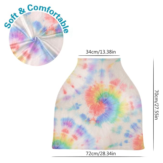 Pastel Tie Dye Circle Pattern Rainbow Swirl Spiral Stripe Stretchy Baby Car Seat Cover Infant Canopy Nursing Covers Breastfeeding Cover Breathable Windproof Winter Scarf for Boys Girls