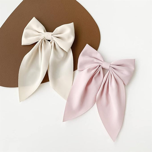 Danyarts 2Pcs Solid Big Ponytail Bow Alligator Hair Clips Duckbill Barrettes Hair Accessories for Baby Girls Toddlers Kids Teens Women