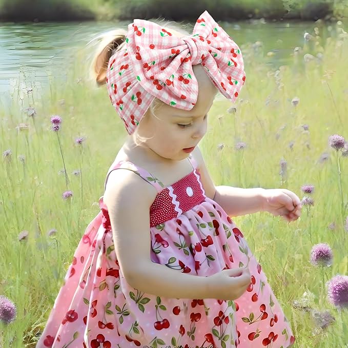 Baby Girl Headbands 7’’ Pink Bows Cherry Baby Girls Hair Accessories Summer Outfits for Newborn Infant Toddler Clothes