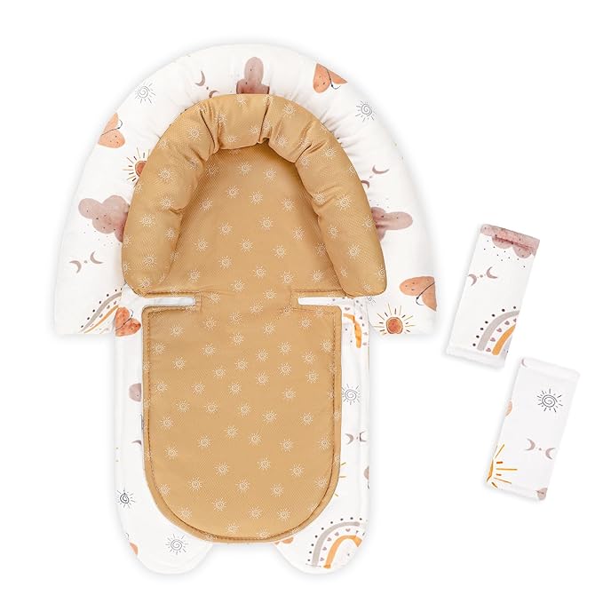 Baby Car Seat Head Support & Strap Covers, Upgraded 2-in-1 Infant Car Seat Insert Cushion for Newborn Girls, Perfect for Carseat, Stroller, Swing, Extra Soft, Boho Rainbow