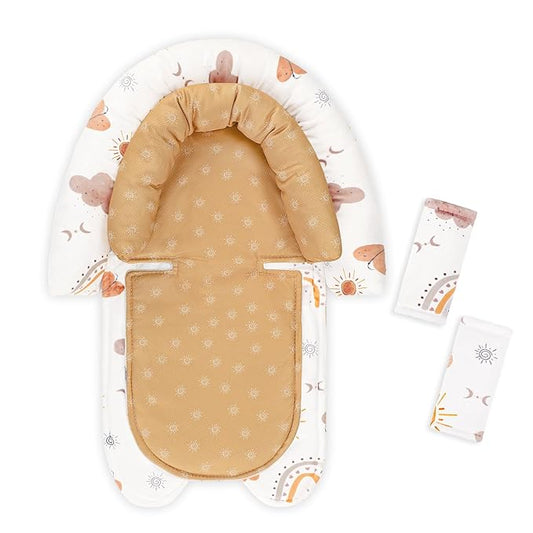 Baby Car Seat Head Support & Strap Covers, Upgraded 2-in-1 Infant Car Seat Insert Cushion for Newborn Girls, Perfect for Carseat, Stroller, Swing, Extra Soft, Boho Rainbow