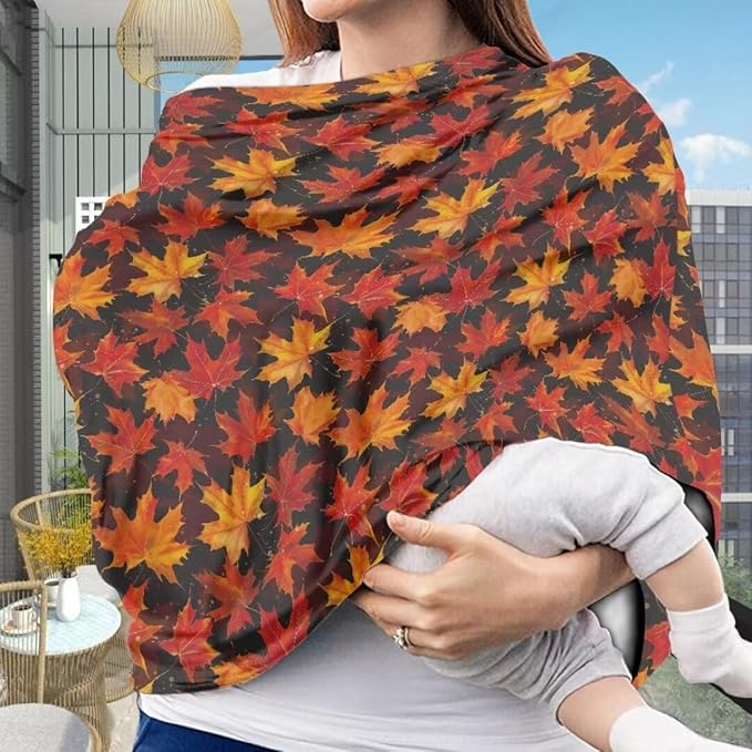 Coldinair Fall Leaves Multifunctional Nursing Cover Multi Use Cover for Baby Floral Car Seat Canopy Shopping Cart Cover,Stroller Cover