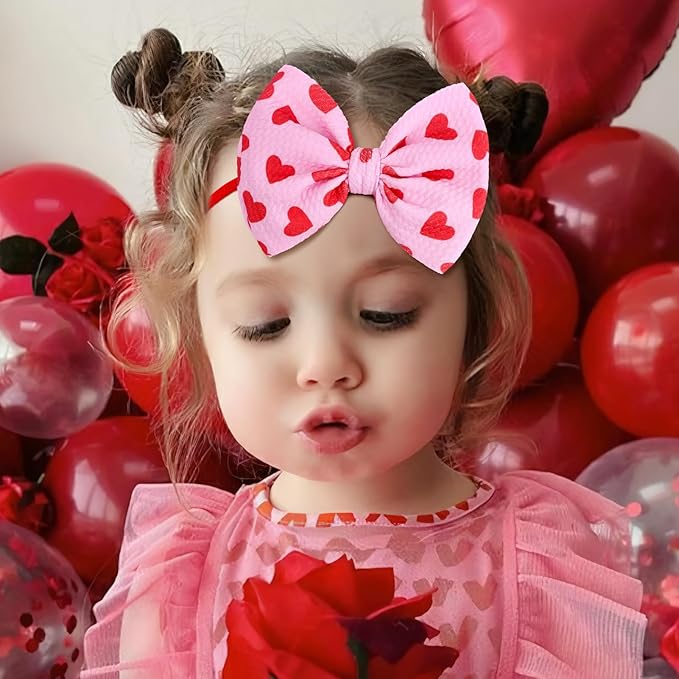 YanJie Bows for Baby Girls Nylon Headband Bows Newborn Headband Baby Hair Bow with Bows Girls Bows and Headband Hair Accessories Infant Toddler Pink Heart