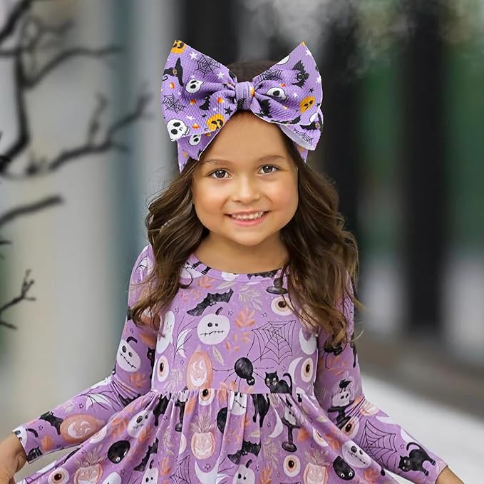 Halloween Baby Girl Bows 7 Inchs Baby Girl Bows Toddler Nylon Headbands Newborn Headband Bows Hair Accessories 2 PCS, 1-Purple,Pink