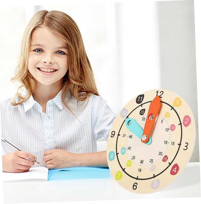 Multifunctional Wooden Clock for Learning and Color Recognition Educational Preschool Teaching Clock Cartoon Style for Intellectual Development and Rule Understanding