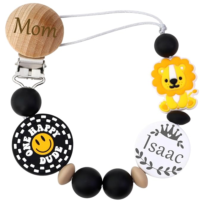 Personalized Pacifier Clip with Name, Custom Animal Pacifier Clips for Boy Girl, Personalized Custom Baby Gifts for Newborn (Lion)