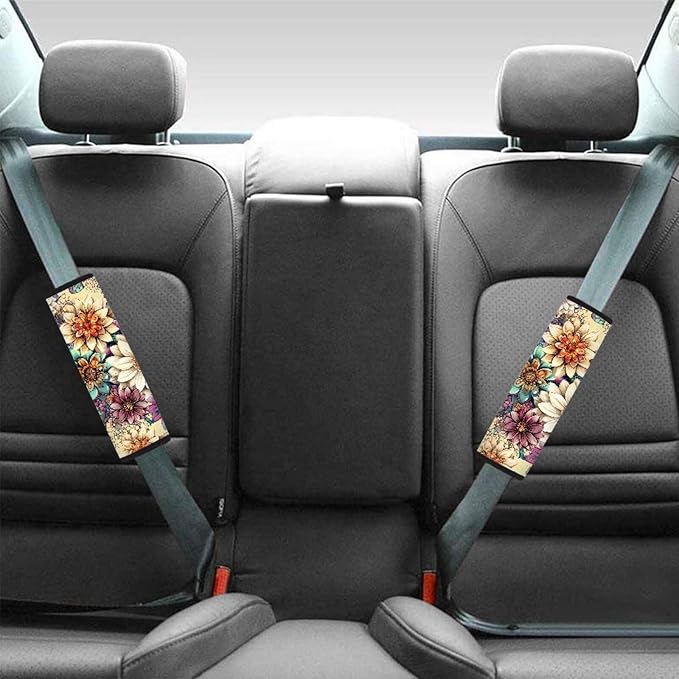 Hippie Lotus Car Seat Shoulder Strap Pads Universal Safety Strap Cover for Auto SUV Truck Airplane Backpack Carseat Straps Covers Auto Seat Belt Cushion Pads Car Interior Accessories