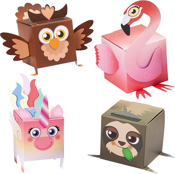 folia 21902 Fun DIY Animal Boxes Set II 8 Boxes in Assorted Designs Pre-Cut Ideal for Children Multi-Coloured