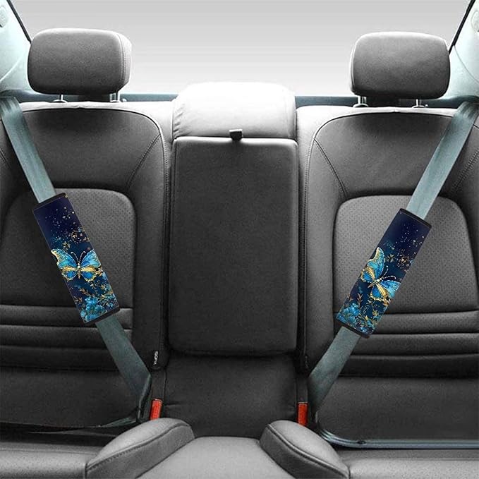 AFPANQZ Blue Butterfly Car Seat Belt Pads Covers Harness Car Accessories Safety Seatbelt Comfortable Pads Cushion for Adults Kids Non-Slip Shoulder Straps Cushion