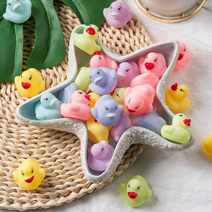 Haooryx Macaron Miniature Rubber Duck - 60Pcs Colorful Mini Pastel Float Ducky Pool Toy Novelty Squeeze Smile Ducks Kids Birthday Multi-Item Party Favor Packs School Rewards Game Prizes Bath Toys