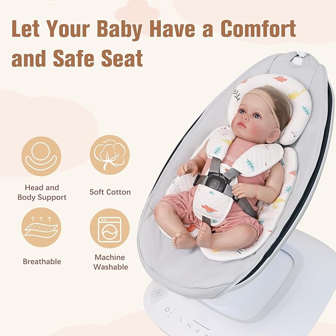 vocheer Infant Car Seat Insert, Newborn Carseat Head and Body Support, Reversible Cushion with 3 Extra Strap Covers, Baby Swing, Large Size, Cotton, Mesh Material, Dinosaur