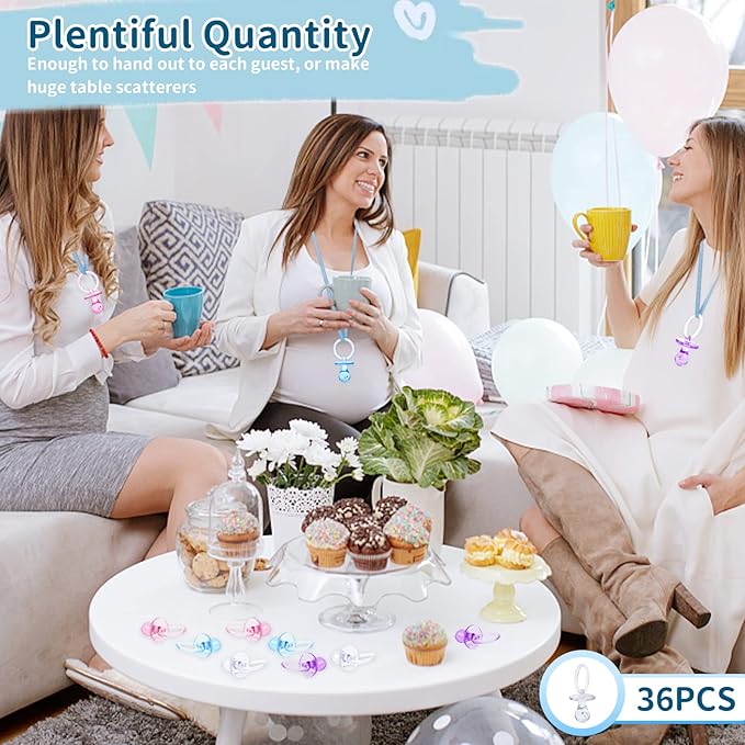 Pacifiers for Baby Shower Game, 36PCS Plastic Pacifiers for Baby Shower Decoration DIY, Large Size Baby Shower Pacifiers, Gender Reveal Party Table Scatter/Hunt Baby Shower Game Props(Clear, 2.75 in)