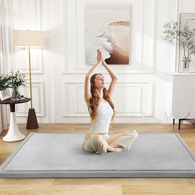 Baby Play Mat for Floor Nursery Rug Muscle Mat Area Rug Playroom Rug 50"x50" Playpen Mat Memory Foam 1.3" Thick Crawling Mat for Babies,Toddlers, Infants, Kids,A Light Gray