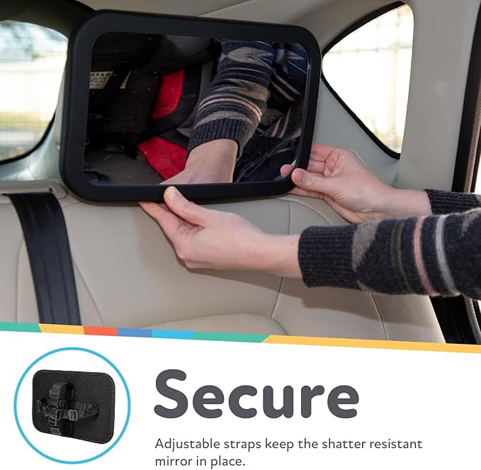Nuby Adjustable Backseat Baby Mirror with Swivel Base for Easy Viewing, Quick Install, Shatter Resistant, Black (Pack of 2)