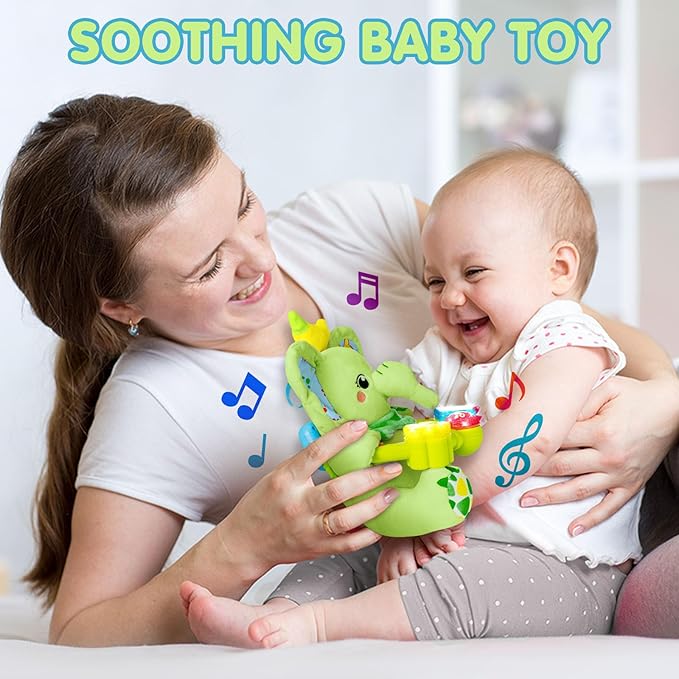 Ryotagift Baby Bilingual Musical Elephant Stuffed Animals Toys,Infant Early Learning Toy with Light-Up Music & Crinkle,Tummy Time Toys for 0 3 6 9 12+ Months for Baby Boy Girl Gift,Green