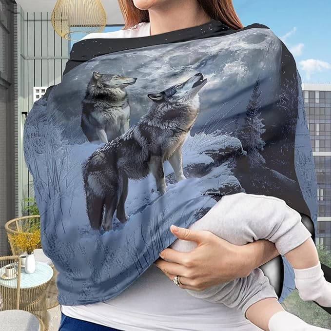 Youngerbaby Wolf Print Car Seat Canopy Nursing Cover Multi Use Baby Stroller and Carseat Cover Breastfeeding Nursing Covers Boys and Girls Shower Gifts