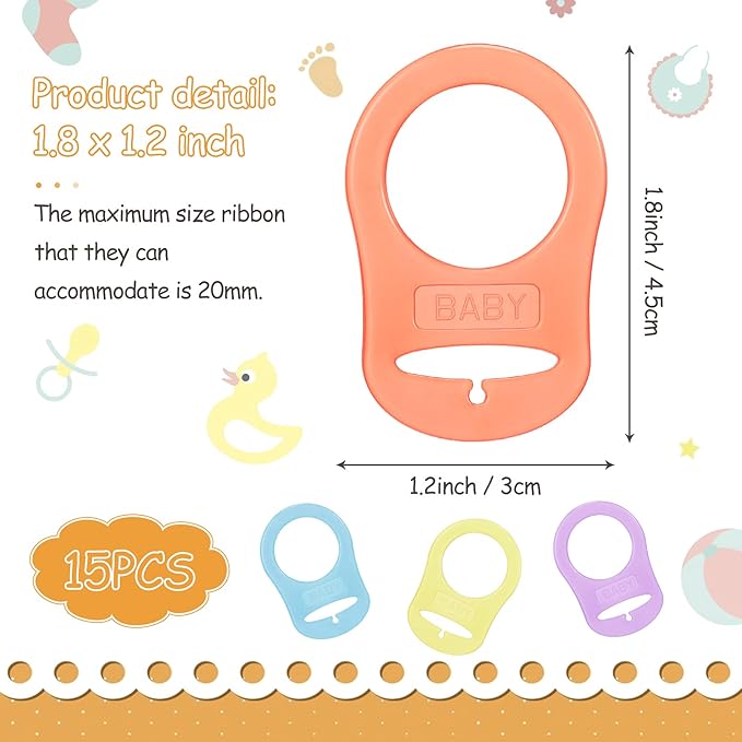 Patelai 15 Pieces Soft Silicone Baby Pacifier Clips Holders Silicone Adapter Rings Holder Baby Nipple Rings Dummy Nipple Holder for Pacifiers(Assorted Colors)