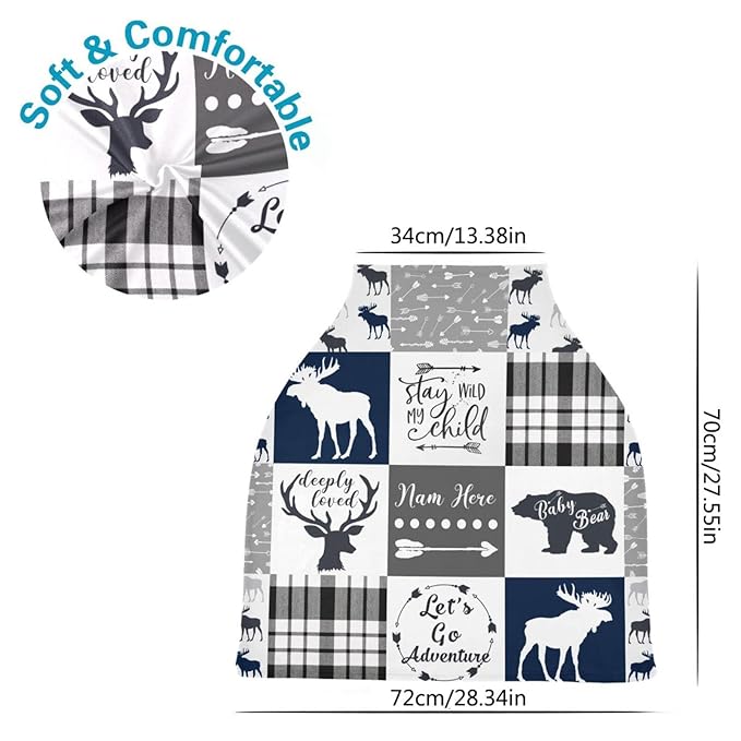 Personalized Baby Car Seat Cover for Boys Girls, Custom Nursing Covers for Breastfeeding with Name, Infant Stroller Cover, Baby Carseat Canopy for Newborn, Multiuse Car Seat Canopies, Woodland Bear