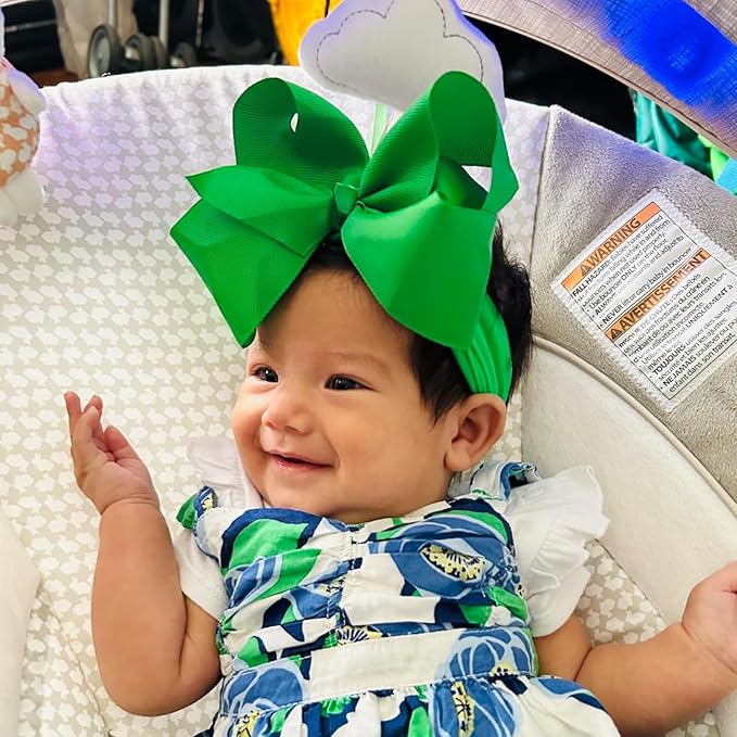 3 Pcs Baby Girls Headband Bows, Soft Nylon Hairbands Cute Big Bow Super Elastic Headband For Baby Girls Newborn Infant Toddlers (Red Green White, Large)