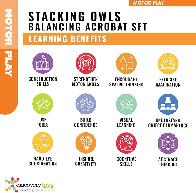 Discovery Toys Stacking Owls Wood Balancing Acrobat Set | Kid-Powered Learning | STEM Toy Early Childhood Development 3 Years and Up