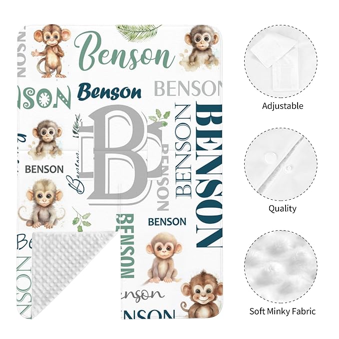 Personalized Winter Car Seat Covers for Babies with Name Monkey Minky Baby Car Seat Cover for Boys Girls Custom Infant Carseat Covers Baby Blanket Nursing Cover Breastfeeding Scarf