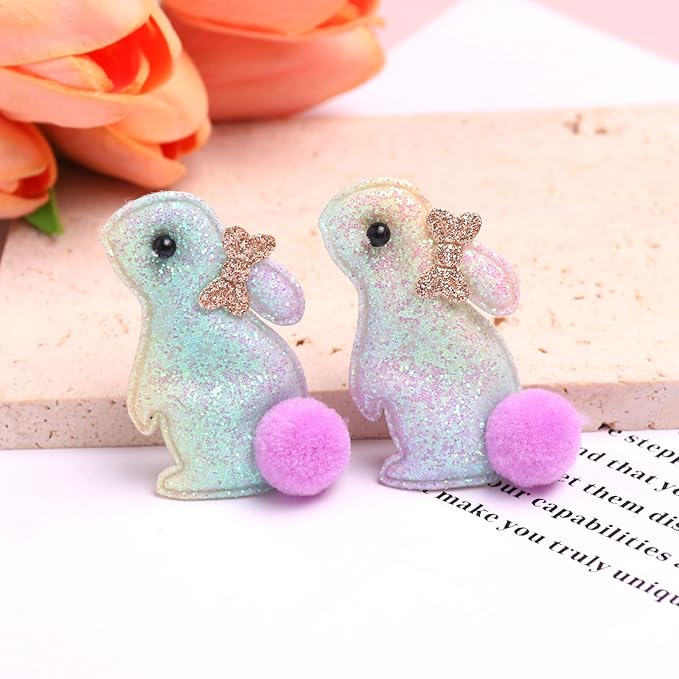 Bunny Hair Clips for Girls, 2pcs Glitter Gradient Easter Hair Accessories, Baby Hair Alligator Barrettes Cute Rabbit Hairpins Toddlers Kids for Party Princess Cosplay Decoration
