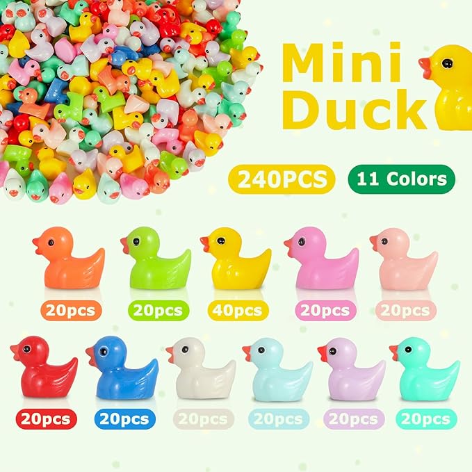 Arcimatto 240 Pack Mini Ducks Tiny Resin Duck Bulk, Decor Duck Figures for Miniature Dollhouse Decor Garden Aquarium Potted Ornament, DIY Charm Crafts Hide and Seek Prank Party Favor Toys Gag Gifts