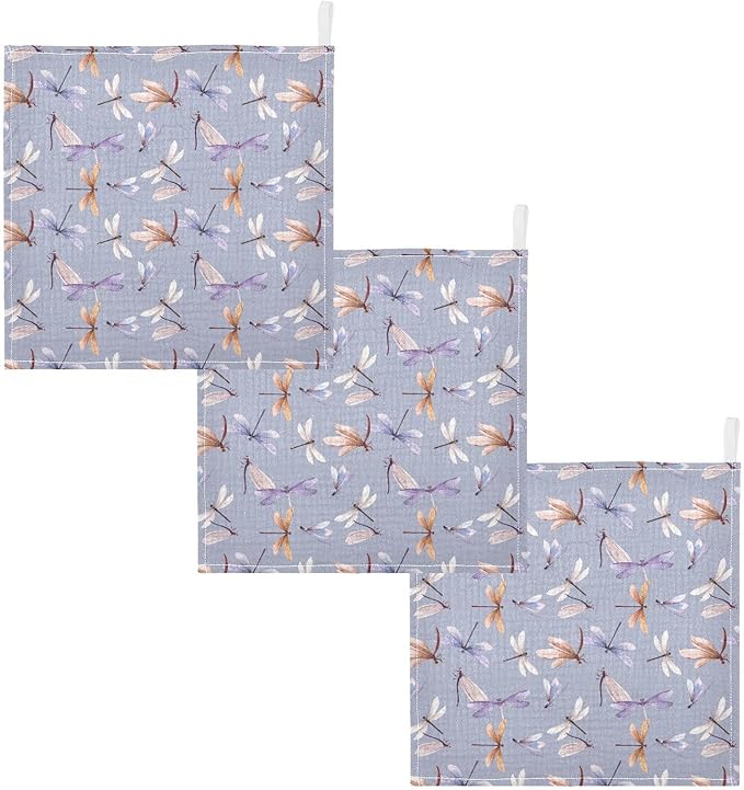 Baby Washcloths Cotton Dragonfly Baby Muslin Washcloths Soft Baby Face Towel for Newborn Infants Baby Wipes, 11.8 X 11.8 Inch, 3 Pack Lilac