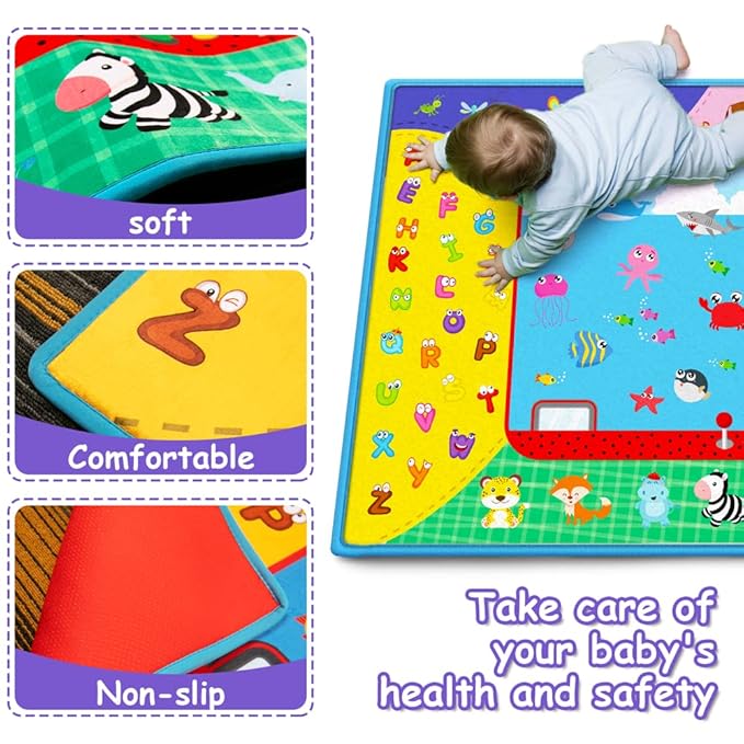 Baby Crawling Mat,Baby Play Mat for Floor,Large Cotton Educational Tummy Time Mat, Foldable Non-Slip Super Soft Padded Baby Playmat for Playing Area Rug Gym Activity for Infants Toddlers Boys Girls