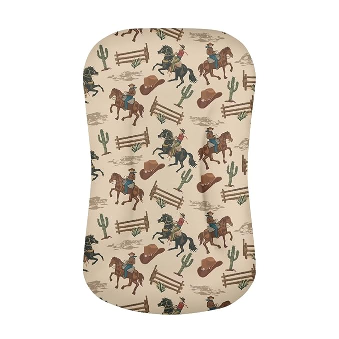 Western Cowboy Horse Baby Lounger Cover for Newborn Baby Nest Cover for 0-12 Stretchy Soft Snuggle Me Lounger for Baby 0-24 Months Baby Padded Loungers Cover Brown