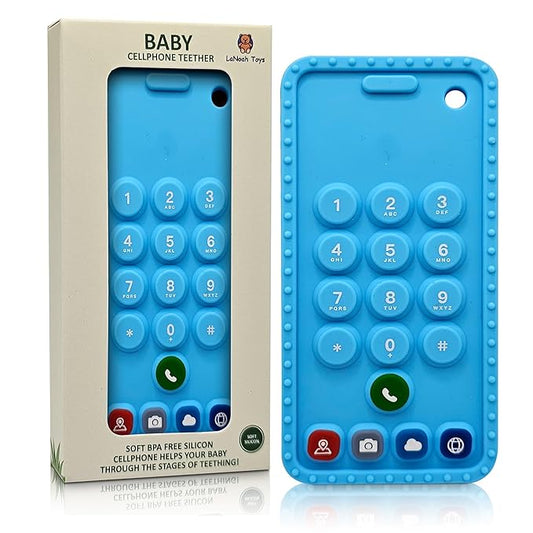 Baby Cellphone Teether: Soft BPA Free Teething Toy, Provides Relief for Your Little one While They are Teething. Gum Relief. Chew Toys (Blue)