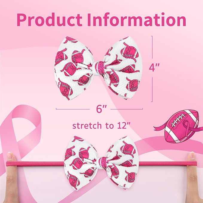 YanJie 3PCS 4.5’’ Breast Cancer Awareness Bows for Baby Girls Pink Headbands Football Headband Cancer Awareness Items Hair Accessories for Newborns