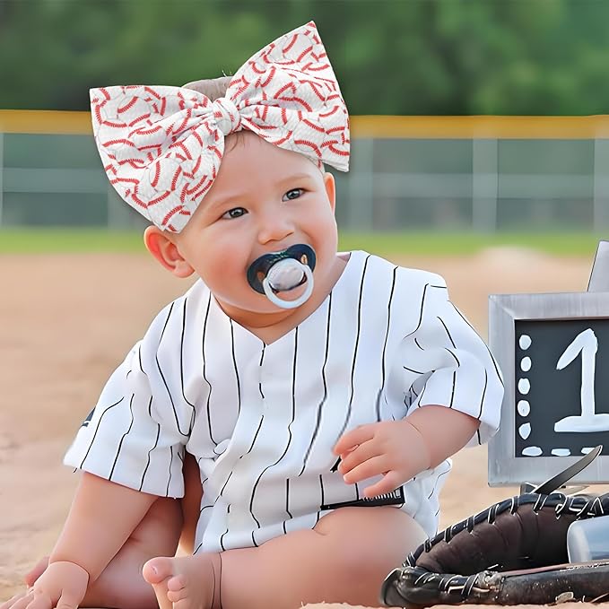 Baseball Hair Bow for Baby Girls Toddler Newborn Infant Headbands Softball Hair Accessories White Bows for Baseball Baby Outfits