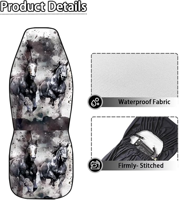 Fashion Horse Car Seat Covers 2 Pcs Car Seat Covers Front Seats Only Waterproof Breathable Easy to Install Anti-Slip Back Fabric Universal Fit for Auto Truck Van SUV
