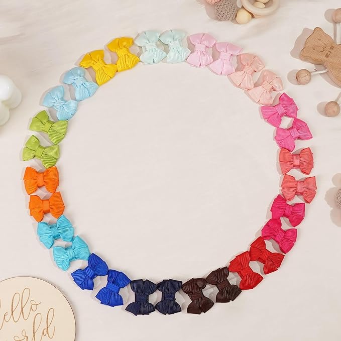 CÉLLOT 40Pcs Baby Snap Hair Clips Grosgrain Ribbon Tiny Baby Bows in 20 Colors for Infant Toddlers Fine Thin Hair (Twin Style)