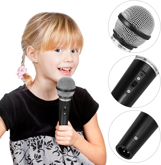 Toddmomy Realistic Kids Microphone Prop, 1:1 Scale Fake Microphone Toy for Pretend Play, Durable Plastic Fake Mic for Costume Party, Stage Performance, News Reporter Roleplay and Singing, Black