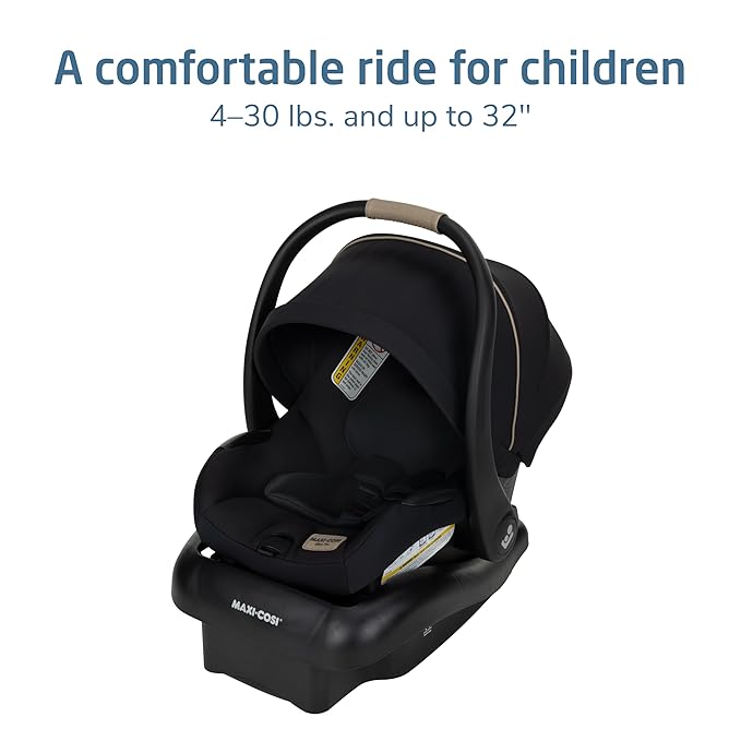 Maxi-Cosi Mico Pro Baby Infant Car Seat, Ventilated Chair Design, Soft Headrest Pad, Easy-Install Latch, Adjustable Belt Guide, 3-Position Base, Stroller-Ready, Fits 4-30 lbs, up to 32 in, Sea Shadow
