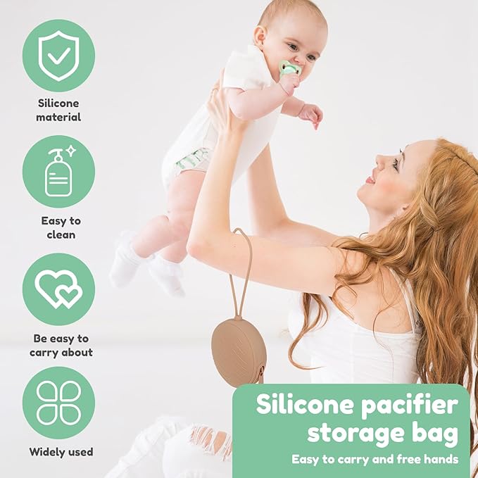 Silicone Pacifier Holder Case, Portable Leakproof Design Baby Pacifier Storage Case, Newborn Baby Silicone Pouch for Boys & Girls, Easy Clean (Clay)