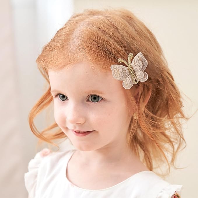 2 Pcs Butterfly Hair Bow Girl, Beige Brown Kid's Cute Hair Clips Barrettes Accessories for Infants Toddlers Baby Kids Fine Hair