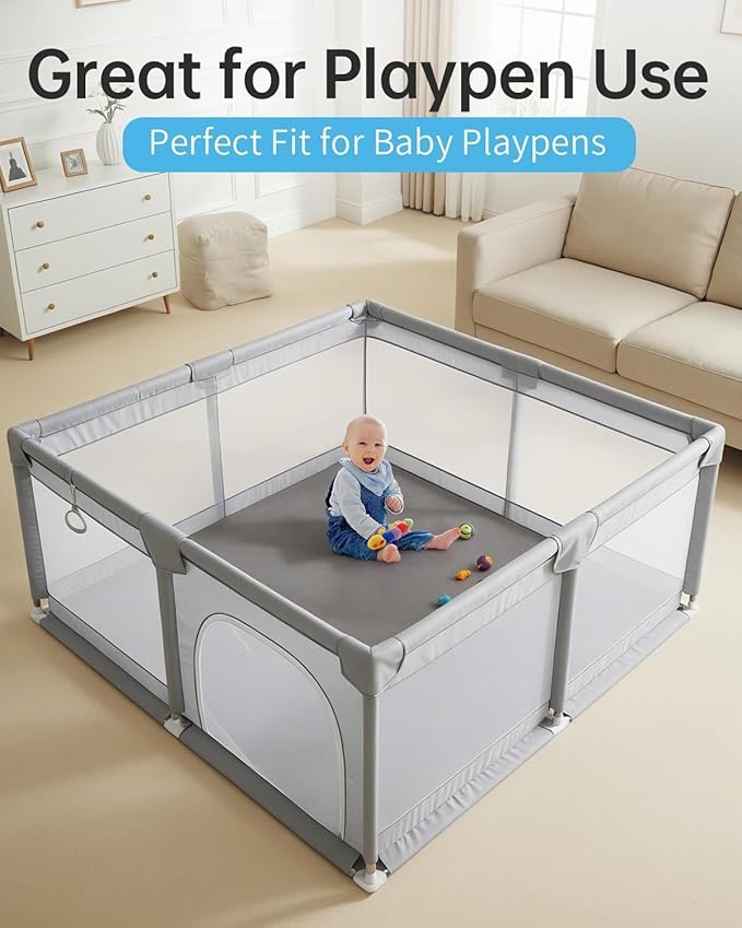 Baby Play Mat for Floor 59"x71" Playpen Mat 1.3" Thick Elasti-Foam Padded Cushioning Non-Slip Playroom Tatami-Style Nursery Mat for Tummy Time & Crawling for Babies Toddlers Infants