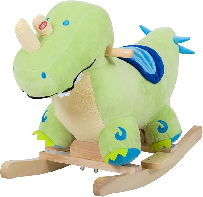 Qaba Kids Plush Ride-On Rocking Horse Toy Dinosaur Ride on Rocker Green with Realistic Sounds