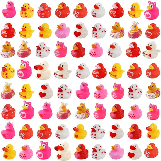 72 Pcs Valentine Rubber Ducks - Holiday Ducks Bag Fillers Ducking, Bathtub Toys, Party Favors, Classroom Game Prizes, Valentine Day Decorations