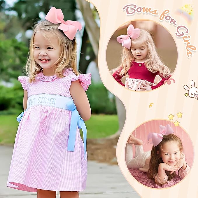 Oaoleer 2PCS 6inch Hair Bows Clips, Pink Layered Grosgrain Ribbon Bows Hair Alligator Clips Hair Barrettes for Baby Girls Infants Toddlers Kids Teens Children